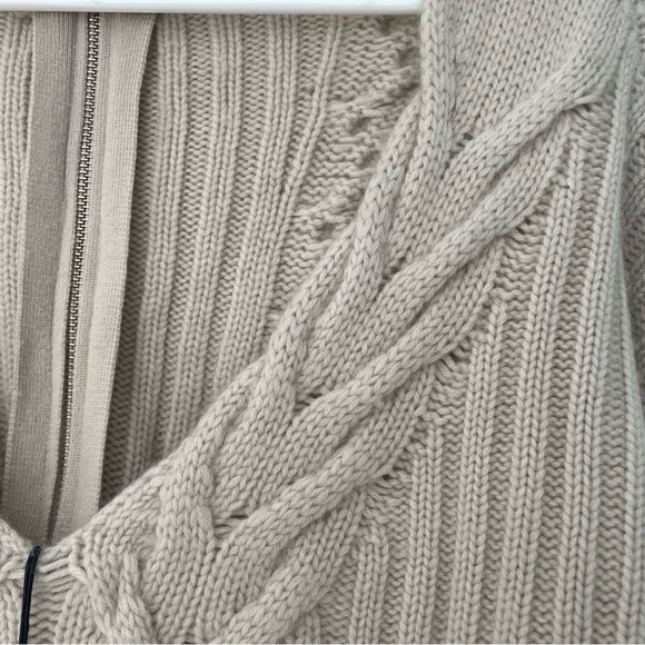 NAADAM Wool-Cashmere Open-Back Cable Quarter-Zip Taupe Linen Sweater NEW Large - Picture 9 of 10